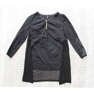 Tai & Gu Black Top Size M Leather & Mesh details Goth Y2K Rock Punk Blouse Silk